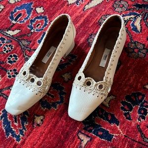 Miista leather crochet beige heels